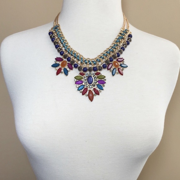 Chunky Jewel Tones Multicolor Necklace Earring Set - Picture 3 of 3